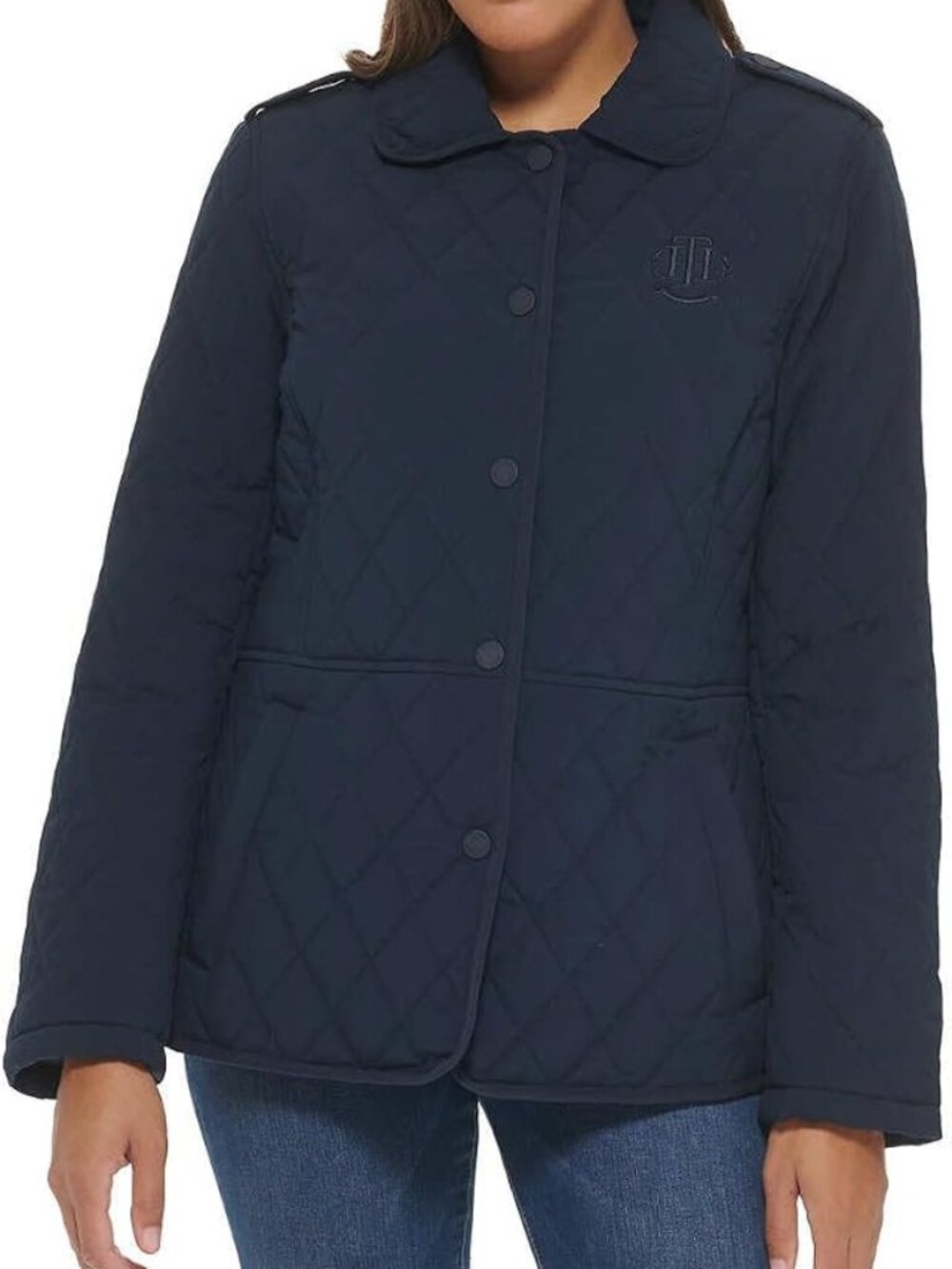 Tommy Hilfiger Women Quilted Button Down Water Resistant Jacket Navy Blue Size L